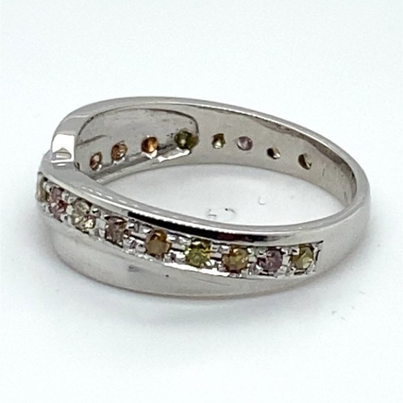 Fancy Colored Diamonds .60ct Solid 14K White Gold Eternity Ring - Picture 8 of 8